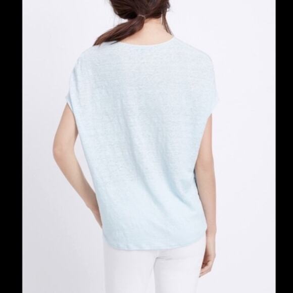 Vince Women's Linen & Silk with Leather Trim Light Blue Casual Shirt, Size XS - Picture 13 of 14